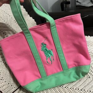 Ralph Lauren Pink and Green Tote Bag